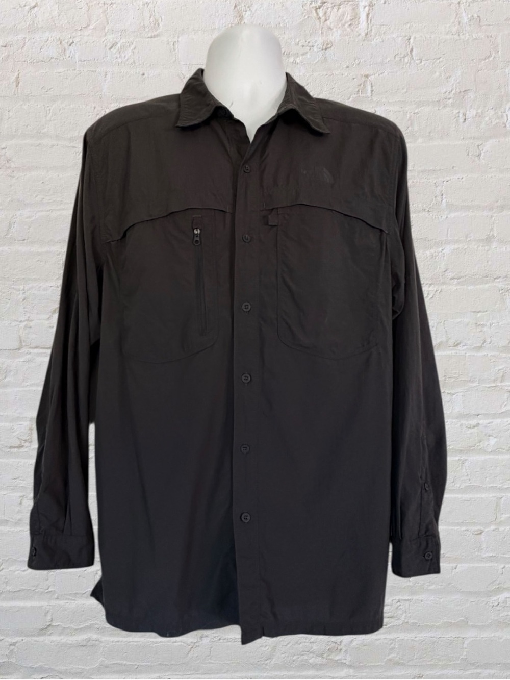 The North Face Men’s Large Paramount Woven Hiking Shirt Brown Nylon UPF Roll Tab